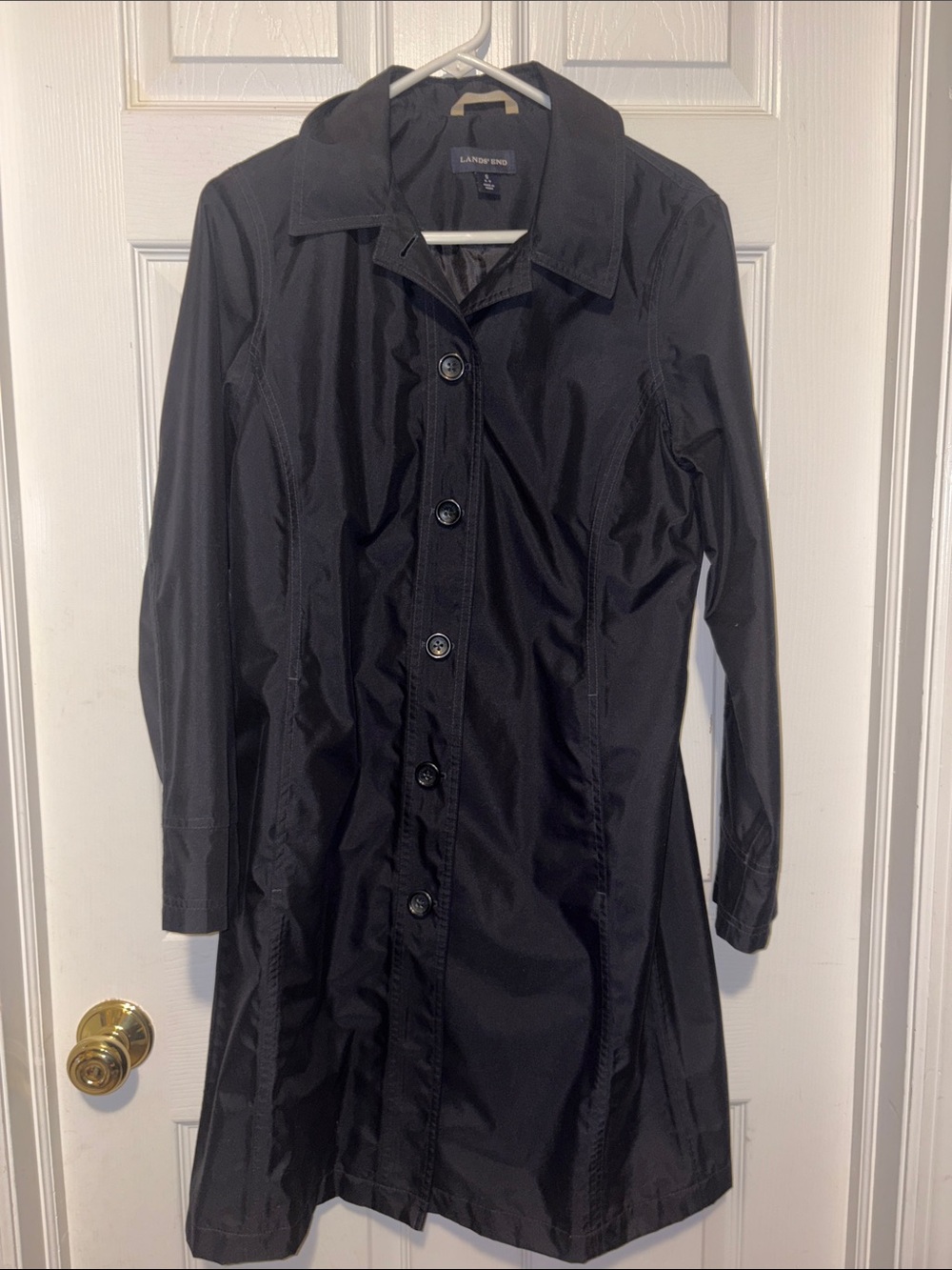 Lands' End Women's Black Long Button Front Coat size small